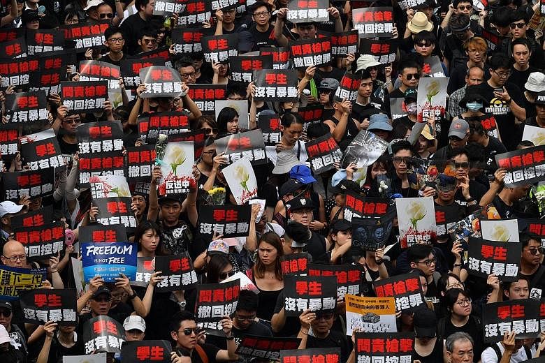 A sea of people taking to the streets of Hong Kong yesterday to protest against the extradition Bill and call for Chief Executive Carrie Lam to step down. Organisers claimed the rally, which stretched 3km from Victoria Park in Causeway Bay to the gov