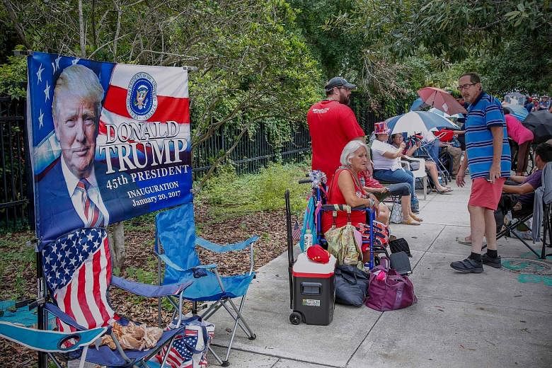 Supporters of US President Donald Trump waiting along a street outside Amway Centre in Orlando on Monday, some 40 hours before a Trump campaign event. Mr Trump's move to start his 2020 push in Florida, which the former New York businessman considers 