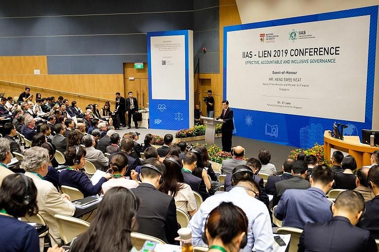 Deputy Prime Minister and Minister for Finance Heng Swee Keat delivering a keynote address yesterday at the opening ceremony of the IIAS-Lien 2019 Conference held at the Nanyang Technological University, where he spoke about the three key principles 