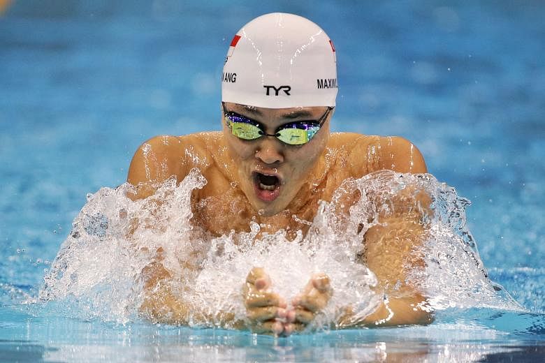 Maximillian Ang's national record of 2min 14.32sec in the 200m breaststroke heats at the Singapore National Swimming Championships at the OCBC Aquatic Centre yesterday was 0.03sec faster than the gold medal time for the event in the 2017 SEA Games.