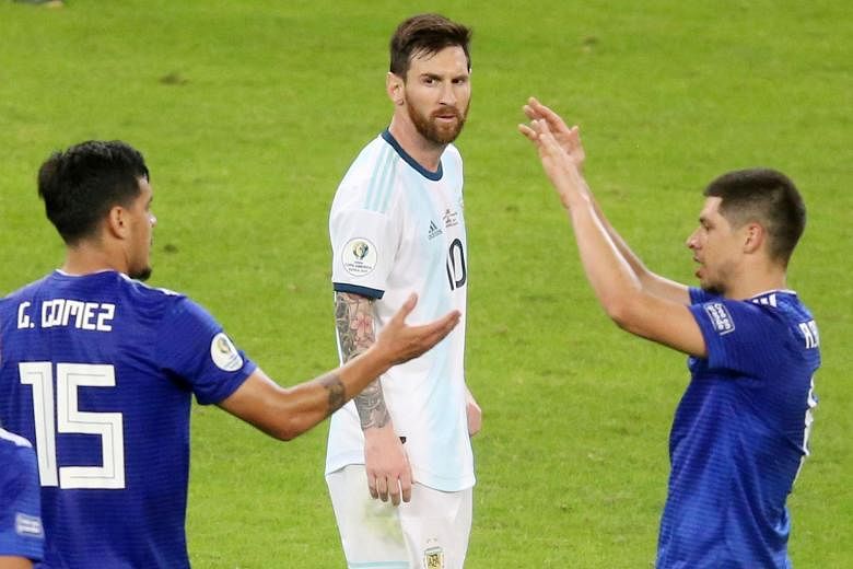 Lionel Messi is frustrated by Argentina's failure to manage a victory in two Copa America matches, having to save his team with a VAR-reviewed penalty against Paraguay in Belo Horizonte, Brazil, on Wednesday. PHOTO: AGENCE FRANCE-PRESSE