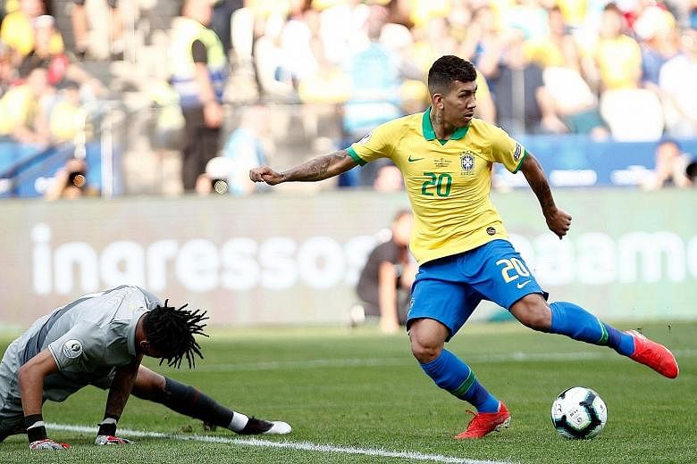 Roberto Firmino's no-look strike which left Peru goalkeeper Pedro Gallese stranded was the pick of the bunch in Brazil's 5-0 Copa America victory in Sao Paulo on Saturday. 