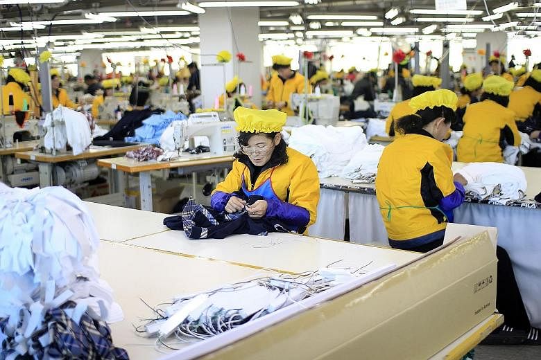 North Korean women working at a garment factory in the Kaesong Industrial Complex in 2015.