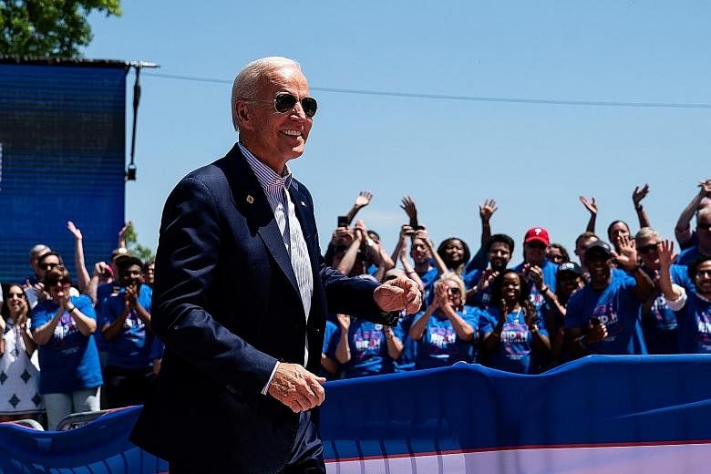 Former US vice-president Joe Biden during a rally kicking off his presidential campaign in Philadelphia last month. Mr Biden, 76, now in his third White House bid, leads comfortably in all polls and is the Democratic candidate to beat in the most cro