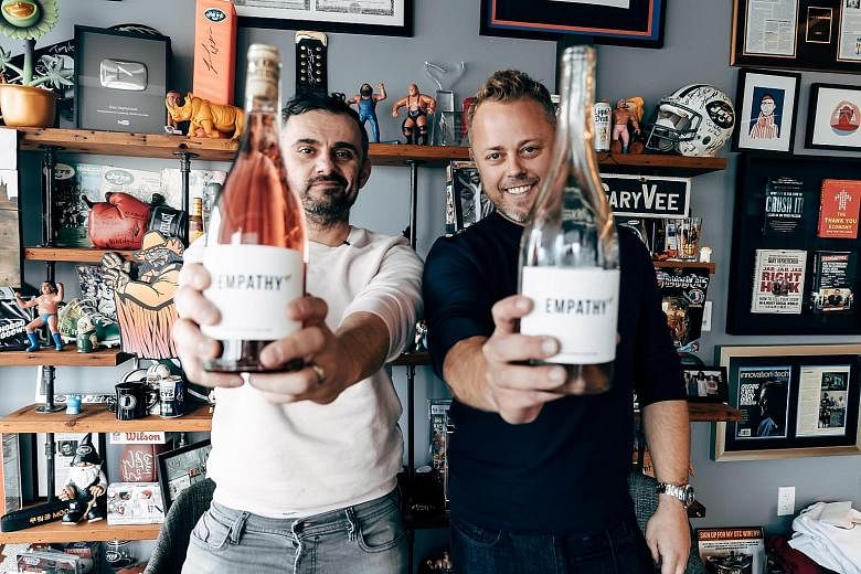 Internet personality Gary Vaynerchuk (left) goes back to his wine roots with Empathy Wines, which he will launch next month through Australian online wine merchant Vinomofo, of which Mr Justin Dry is co-founder and chief executive officer.