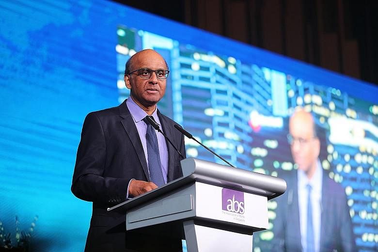 Senior Minister Tharman Shanmugaratnam, who is also chairman of the Monetary Authority of Singapore, speaking at the annual dinner of the Association of Banks in Singapore last night.