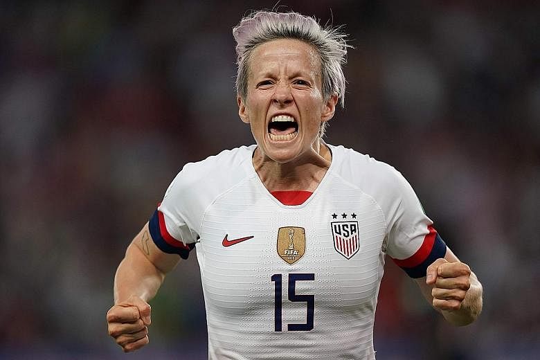 The United States' Megan Rapinoe has plenty to celebrate, with a free-kick goal after just five minutes and a second-half strike.