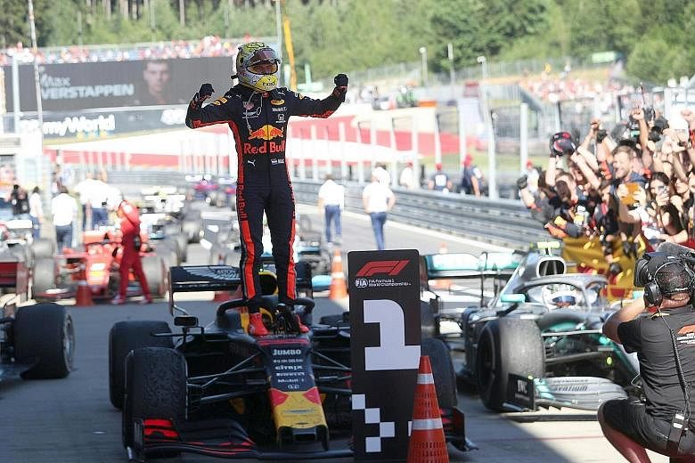 Red Bull Racing's Max Verstappen celebrating after winning the Formula One Austrian Grand Prix in Spielberg yesterday.