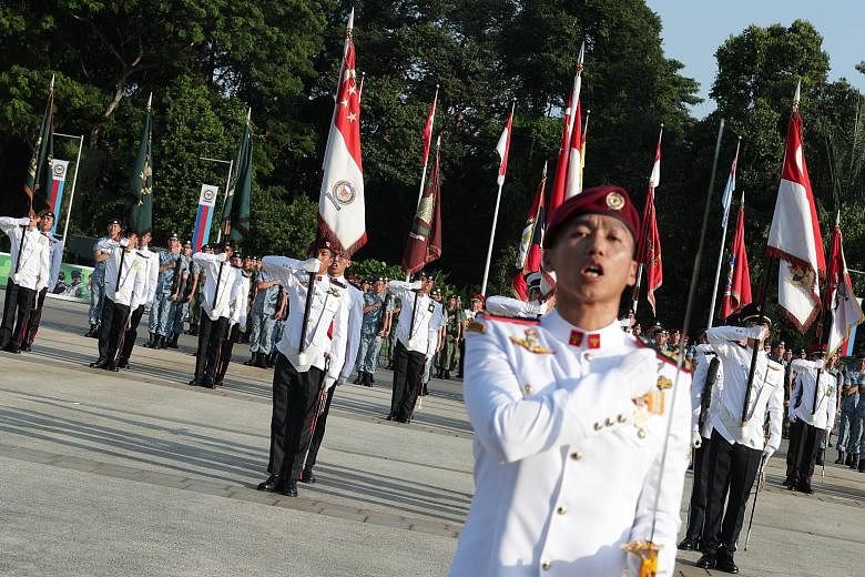 More than 3,000 SAF personnel reaffirming their loyalty to the country and their commitment to the defence of the country as the Singapore Armed Forces commemorated SAF Day at a parade officiated by President Halimah Yacob at the Safti Military Insti