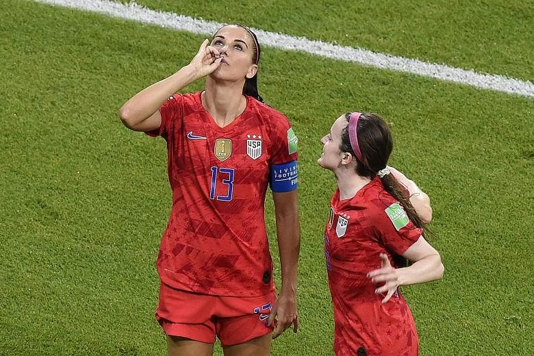 US striker Alex Morgan has courted controversy for sipping an imaginary cup of tea after scoring the winner in their 2-1 defeat of England in the Women's World Cup semi-finals in Lyon on Tuesday. PHOTO: AGENCE FRANCE-PRESSE