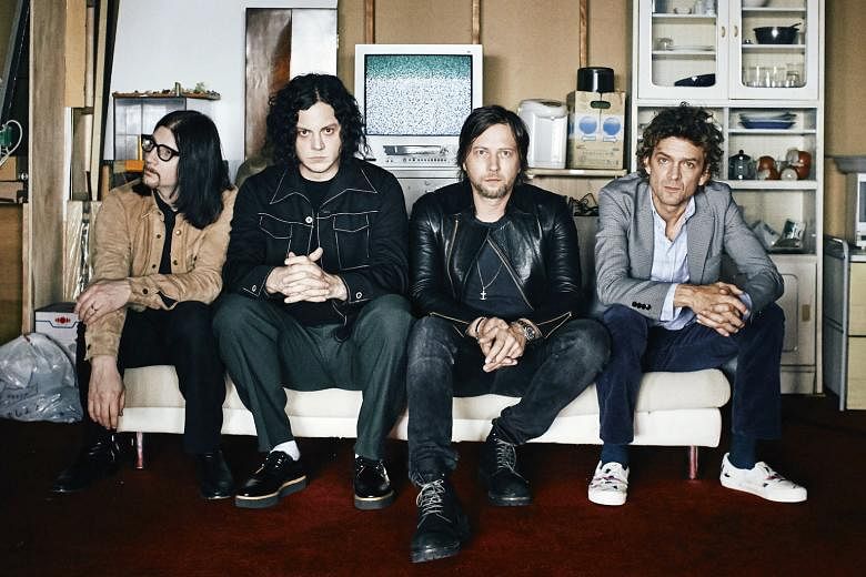 American rock band The Raconteurs comprise (from far left) Jack Lawrence, Jack White, Patrick Keeler and Brendan Benson.