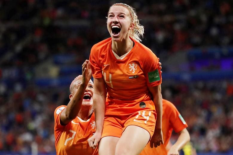 Netherlands midfielder Jackie Groenen screaming in delight after scoring the winner in extra time of their 1-0 defeat of Sweden in the Women's World Cup semi-finals in Lyon on Wednesday. It was just her third international goal in 53 appearances for 