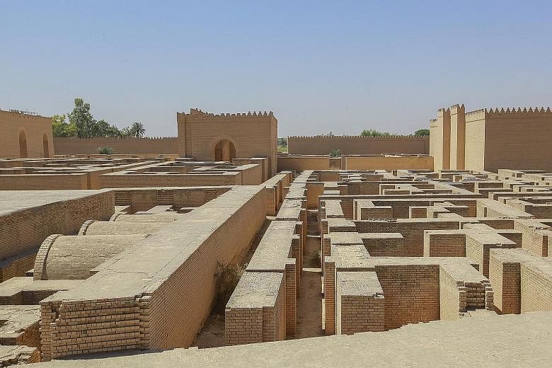 Left: Some rebuilt ruins of Babylon, a kingdom in ancient Mesopotamia