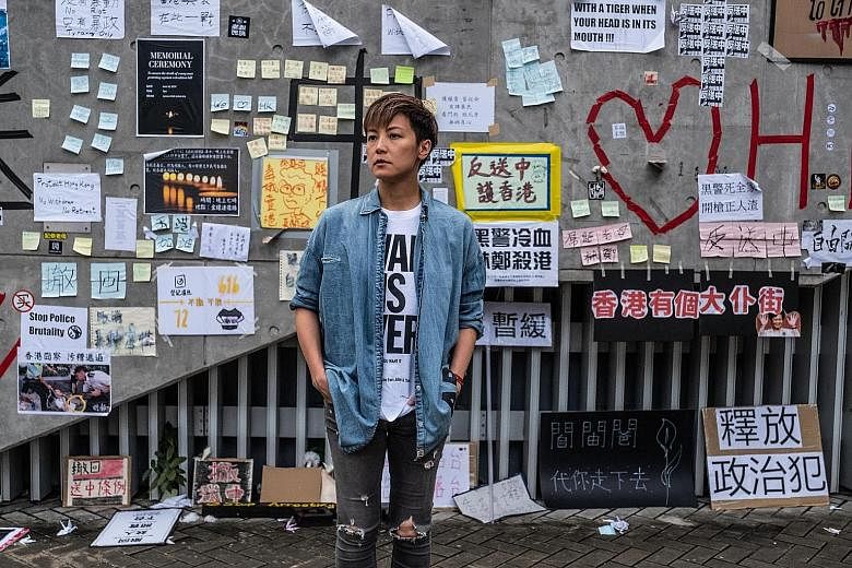 Cantopop singer Denise Ho outside the Legislative Council building in Hong Kong last month. On the front line of the city's pro-democracy movement since the sit-in street protests of the 2014 Umbrella Movement, she has been banned from performing on 