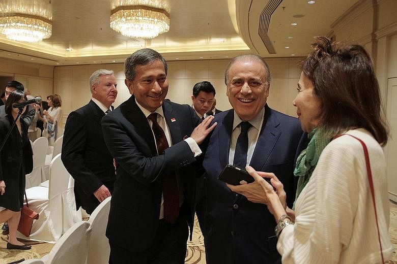 Foreign Minister Vivian Balakrishnan with Mr Joseph Salim Habis, Singapore's Honorary Consul-General (HCG) in Beirut, Lebanon, and wife, Mrs Siham Habis. Mr Habis is Singapore's longest-serving HCG, having held the office since 1974. Dr Jayantha Dhar