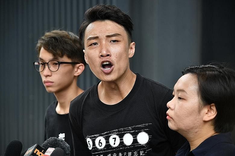Hong Kong Chief Executive Carrie Lam's (far left) appeal has been rejected by protesters, including Civil Human Rights Front activists (from left) Figo Chan, Jimmy Sham and Bonnie Leung. They have vowed to continue with the protests unless Mrs Lam me