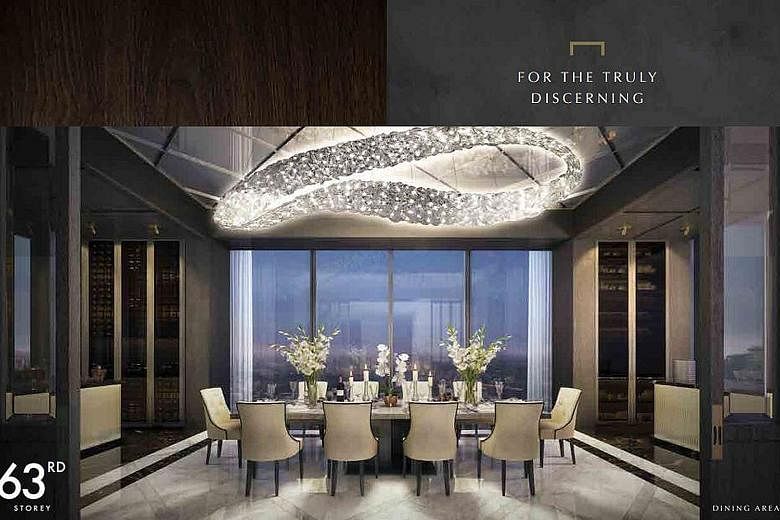The Wallich super penthouse, a five-bedroom "bungalow in the sky", spans more than 21,000 sq ft from the 62nd to 64th floors, and comes with its own swimming pool, cabana, bar jacuzzi and entertainment areas.