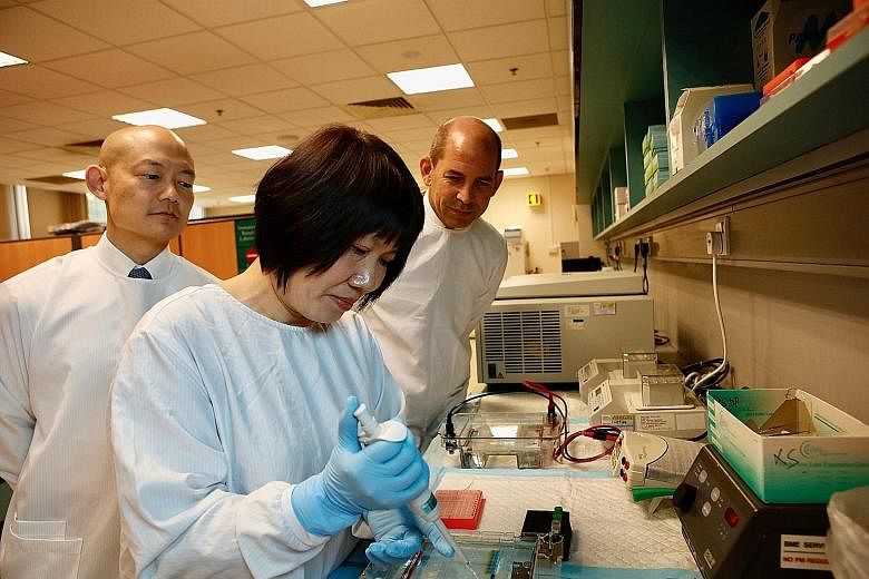 Genome Institute of Singapore's Professor Swaine Chen (left) and Tan Tock Seng Hospital's principal medical technologist Tang Wen Ying are part of the research team that studied the ST283 strain, with principal lead investigator Timothy Barkham.