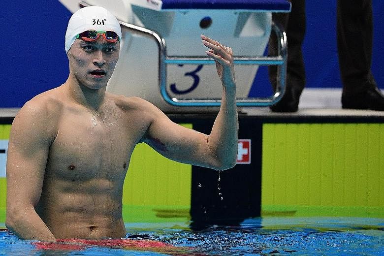 Sun Yang after winning one of his four golds at the Asian Games in Jakarta last year. He may be banned for life if Wada wins its appeal against him over a doping violation. 
