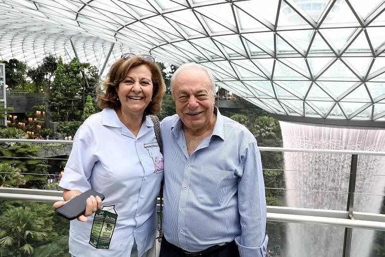 Singapore's honorary consul-general (HCG) in Jordan, Mr George Emile Ibrahim Haddad, and his wife Sherin visiting Jewel Changi Airport last week. Mr Haddad was here for the 8th HCG meeting.