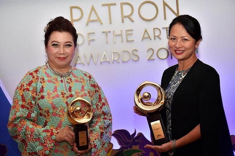 Ms Kris Tan Lay Peng (left), founder of the non-profit Kris Foundation, received the Distinguished Patron of the Arts award last night for the first time. Ms Nicolette Rappa, UOB's managing director and head (group strategic communications and custom