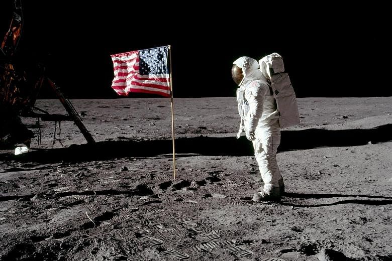 Astronaut Edwin "Buzz" Aldrin, lunar module pilot for Apollo 11, on the moon on July 20, 1969.