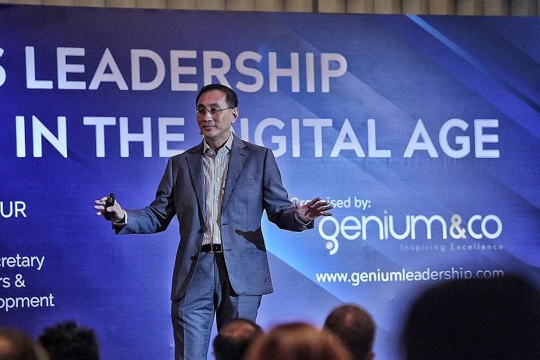 Former SMRT chief executive Desmond Kuek at a symposium organised by leadership consultancy Genium & Co at the Pan Pacific hotel, on the topic Crisis Leadership in the Digital Age, yesterday.
