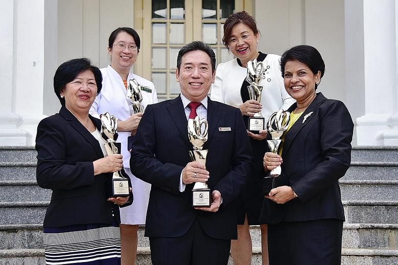 (Clockwise from left, back row) Ms Ang Shin Yuh, deputy director of nursing quality research and transformation at Singapore General Hospital; Ms Samantha Ong, chief nurse at the Institute of Mental Health; Ms Jancy Mathews, chief nurse at the Nation