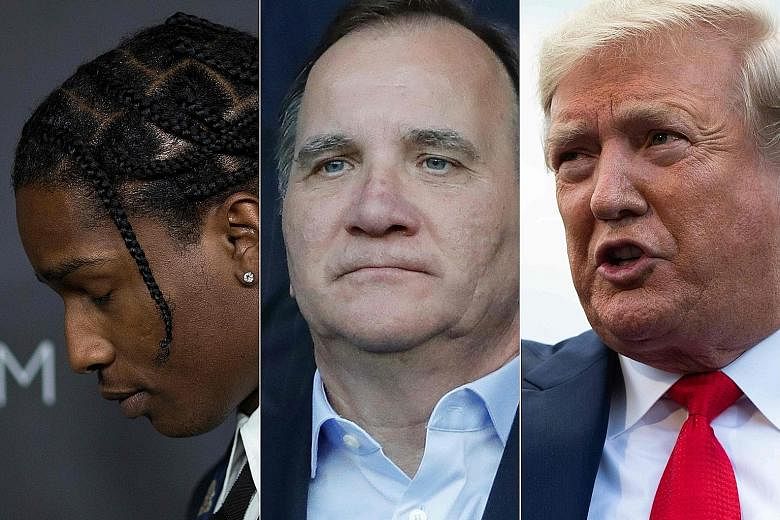 US President Donald Trump has urged Swedish Prime Minister Stefan Lofven (below) to free A$AP Rocky (left).