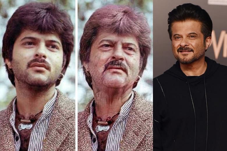 Indian actor Anil Kapoor in his younger days (left), on FaceApp (centre) and currently (right).