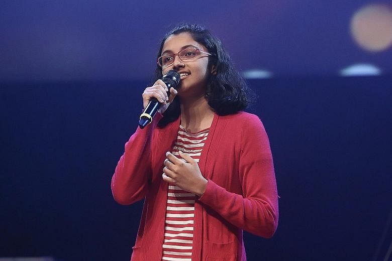 Amritha Devaraj (above) won in the singing (solo) category, while Tan Xiao Xuan won in the songwriting (creative) category.