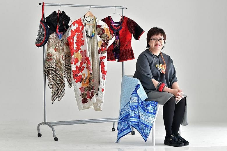 Fashion label Mutawear founder Adel Ng (above) recycles fabrics, yarns and vintage pieces, making them into accessories and clothes. Photographer Ernest Goh's (above) Shore Debris Table installation features debris (below) he collected from Punggol b