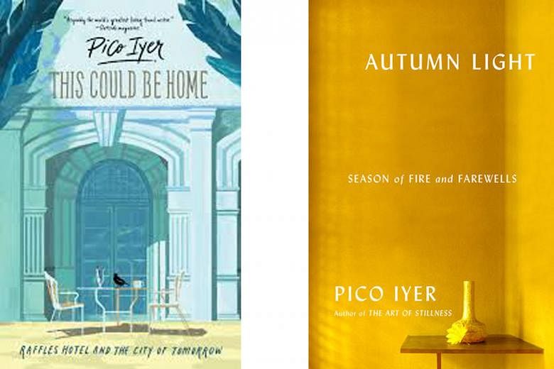Pico Iyer and his new books - This Could Be Home (left), about Raffles Hotel, and Autumn Light (right), an intimate look at his neighbourhood near Nara in Japan.