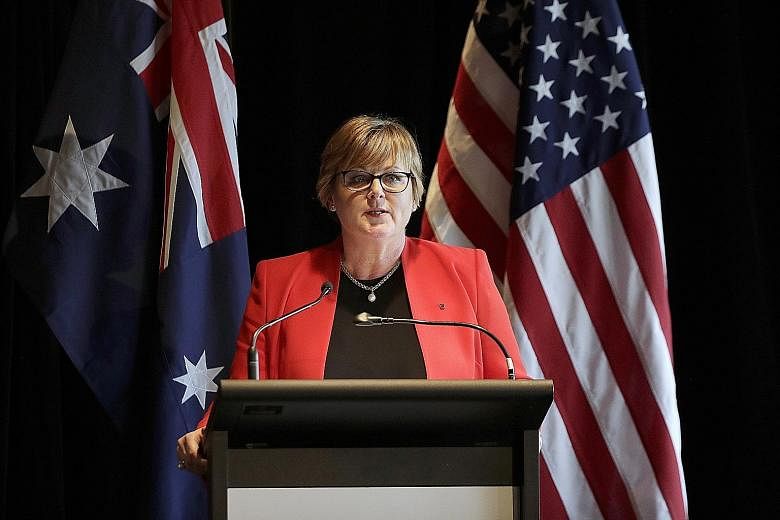 Australian Defence Minister Linda Reynolds briefing the media following annual bilateral talks with the United States in Sydney on Sunday. PHOTO: ASSOCIATED PRESS