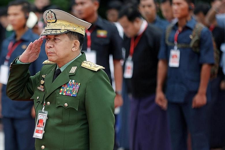 Myanmar's Commander-in-Chief, Senior General Min Aung Hlaing, marking Martyrs' Day at Martyrs' Mausoleum in Yangon last year. PHOTO: REUTERS