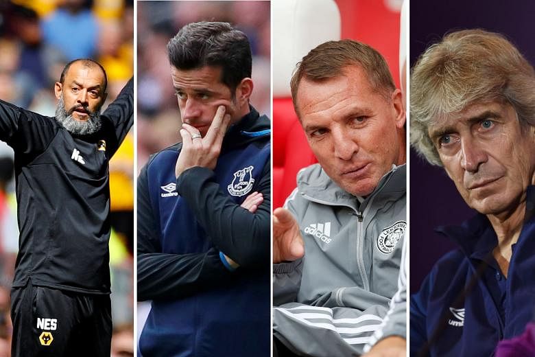 Clockwise from above: Wolves manager Nuno Espirito Santo, Everton's Marco Silva, Leicester City's Brendan Rodgers and West Ham's Manuel Pellegrini will lead their teams into the new Premier League season. Their involvement in an active summer transfe
