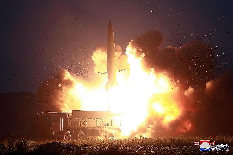 A missile being launched from an unknown site in North Korea. Pyongyang has had a series of launches in the past two weeks.