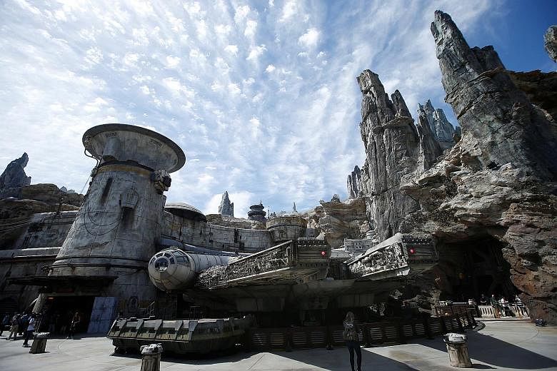 The Millennium Falcon at the Star Wars: Galaxy's Edge theme park at Disneyland in Anaheim, California.