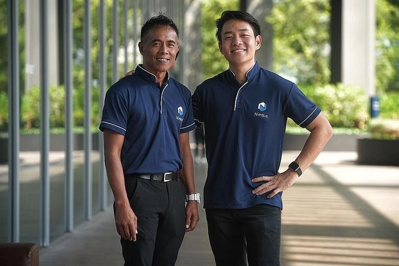 Veteran cleaner Asrin Che Hosni (left), who is operations manager at Nimbus, with chief executive and co-founder Daniel Thong.