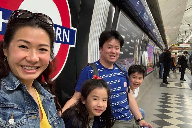Dr Faye Lim (with her daughter Elena, husband Chan Jin Hoe and son Alisdair in London during the school holidays in June this year) came back to Singapore for her children. 