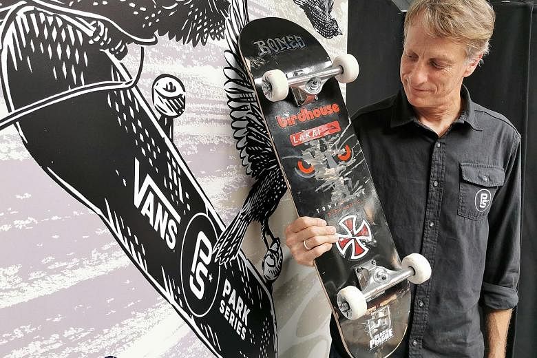 Skateboarding legend Tony Hawk at the Vans Park Series skateboarding competition in Paris on Saturday. Having the sport in the Olympics will inspire people to skate only for fame or fortune, he feels.