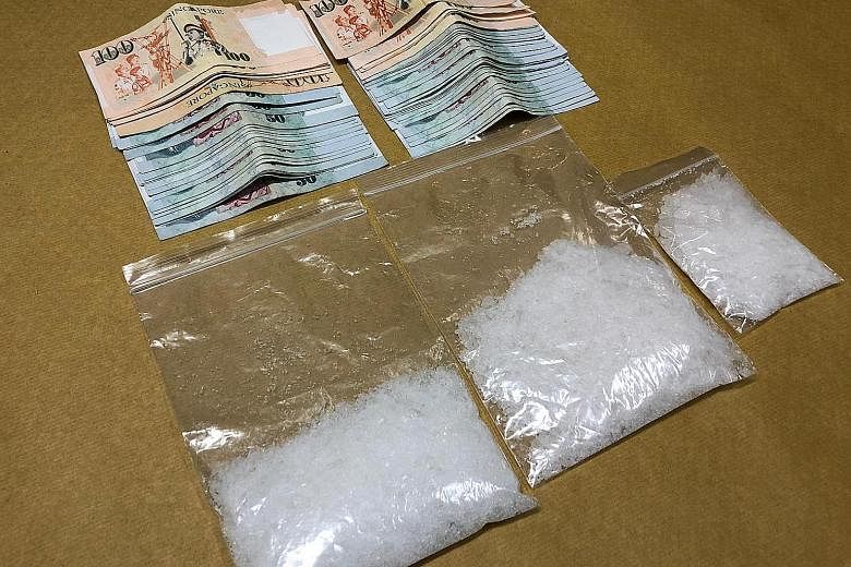 The number of Singapore citizens and permanent residents caught trafficking drugs declined by about 3 per cent, from 511 in 2014 to 495 last year, said the Ministry of Home Affairs. PHOTO: CENTRAL NARCOTICS BUREAU