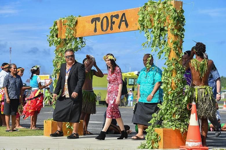 New Zealand's Prime Minister Jacinda Ardern arriving in Tuvalu yesterday to attend the Pacific Islands Forum, an 18-member grouping consisting mainly of small atoll nations dotted around the vast Pacific Ocean.