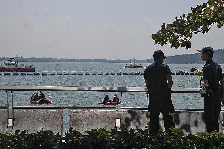 Officers from the police and the Singapore Civil Defence Force were seen searching for the missing man near Punggol Point Jetty yesterday.