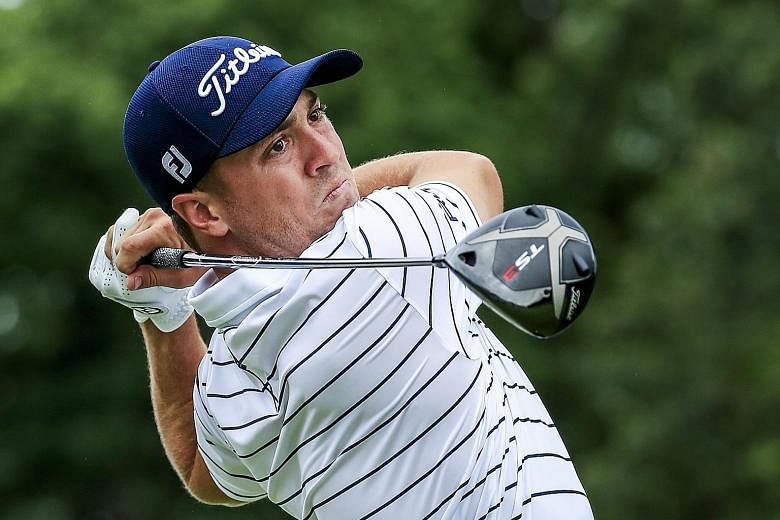 Justin Thomas, with a six-shot lead going into yesterday's fourth round, is in the driver's seat to win the BMW Championship at Medinah Country Club in Illinois. His last title came at the Bridgestone Invitational last August. PHOTO: EPA-EFE