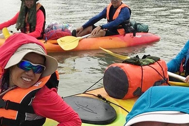 Missing kayaker Tan Eng Soon, 62, in a photo taken during the Mersing trip. With him is Madam Puah Geok Tin, 57, whose body was found near Kemaman. The two got separated from a group in bad weather.