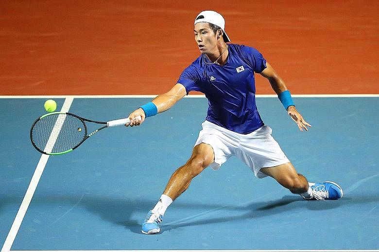 Lee Duck-hee, seen competing during last year's Asian Games in Indonesia, won his first ATP match at the Winston-Salem Open. The South Korean is the first deaf player on the men's tour.