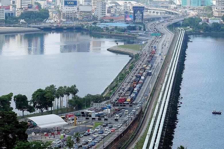 A file picture taken on Dec 22, 2018, showing the traffic jam at the Causeway. Malaysia is considering measures to ease the congestion, including expanding the link and creating a shipping lane. ST FILE PHOTO