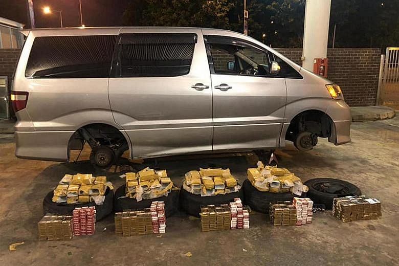The cigarettes were found inside car tyres during inspections at Woodlands Checkpoint.