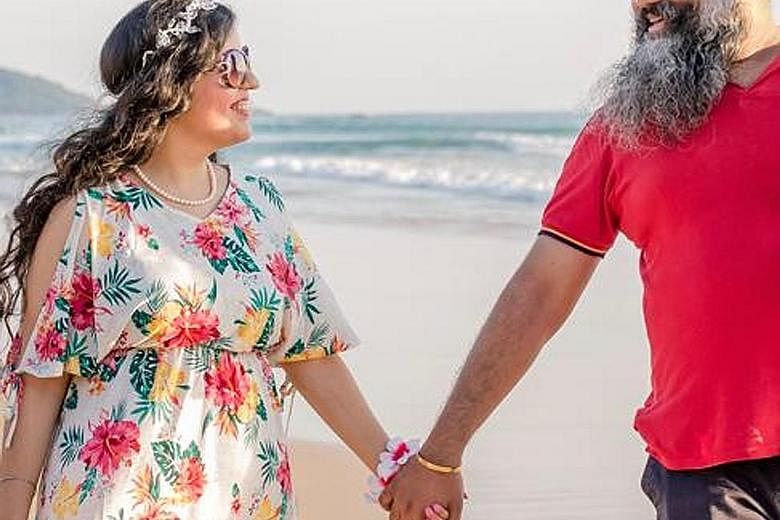 Ms Bandhna Kaur Bajaj with her husband Amitpal Singh Bajaj in Phuket. The couple were holidaying there with their 20-month-old son when a man barged into their hotel room on Wednesday and attacked Mr Amitpal, said Ms Bandhna. Mr Amitpal, 34, who was 